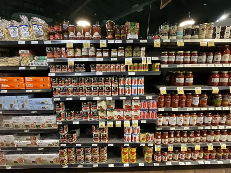 Fresh Market retail grocery holidays canned tomato sauce section