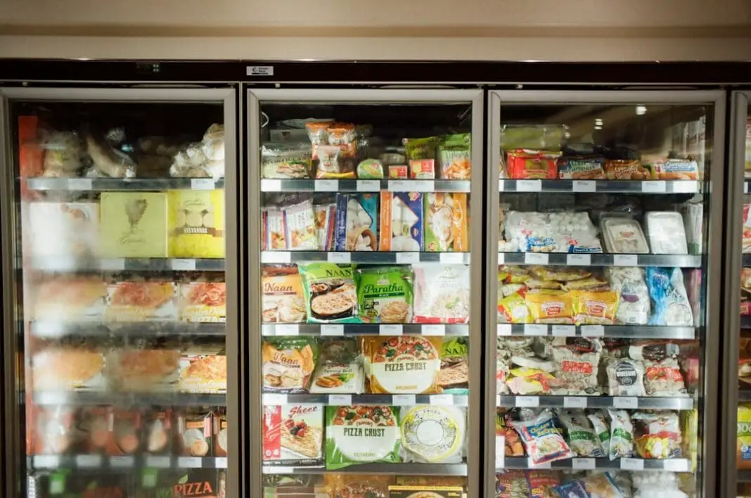 a display case with food