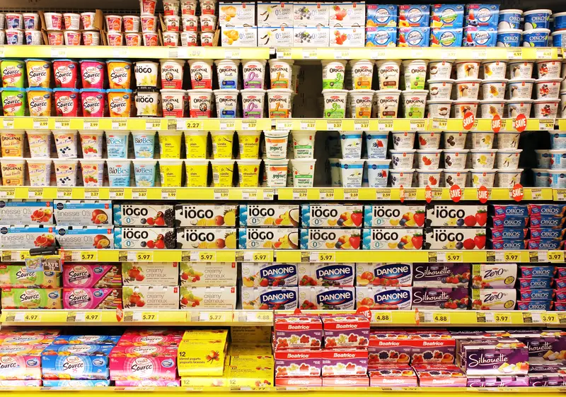 Yogurt selection in supermarket