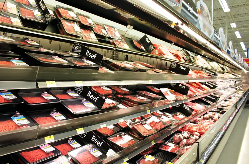 Meat and poultry products on shelves