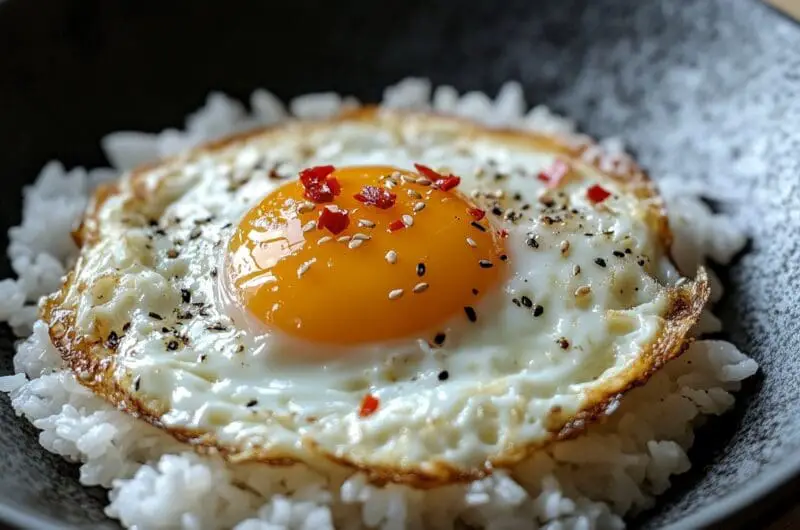 Sesame Oil Fried Eggs Over Rice