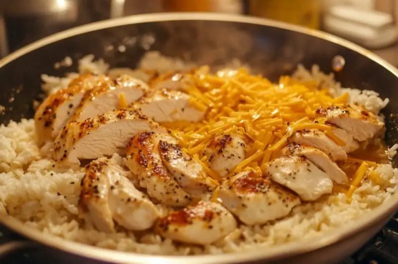 The Easiest Chicken Dinner Ever (One Skillet Cheesy Chicken and Rice)